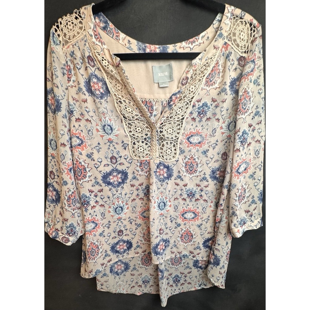 Anthropologie Maeve Top Size 6 Top Floral Boho V Neck Cottage Crochet Lace